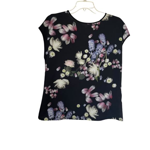 Ted Baker Villeaw Kensington Miraya Black Floral Print Short Sleeve Tee Size 2 - Picture 3 of 9